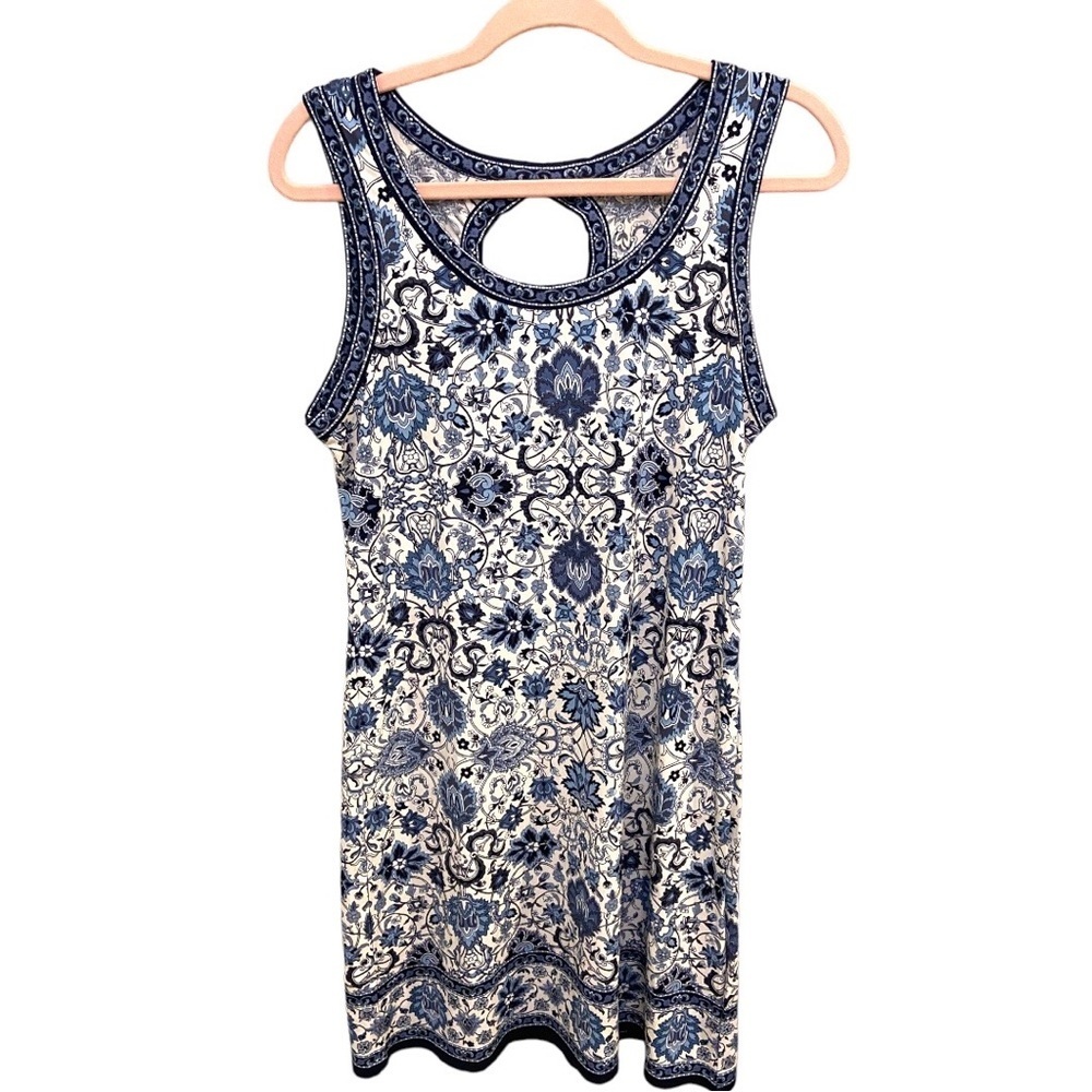 Max Studio Sleeveless Mini Dress Paisley Blue Keyhole Medium EUC G0071